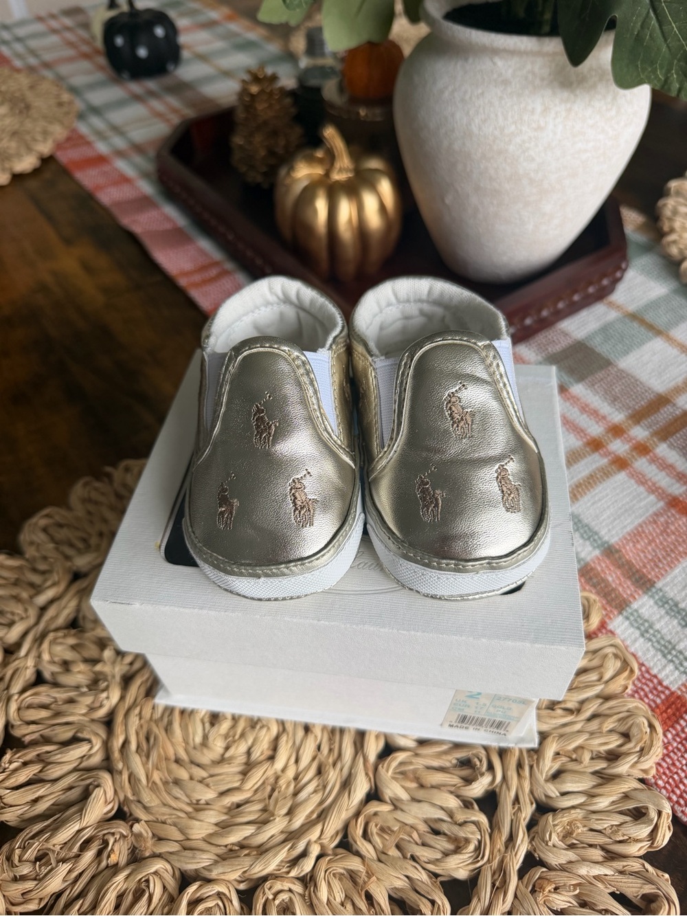 Ralph Lauren Gold Baby Slip-On Shoes Size 2 (3-6 months)